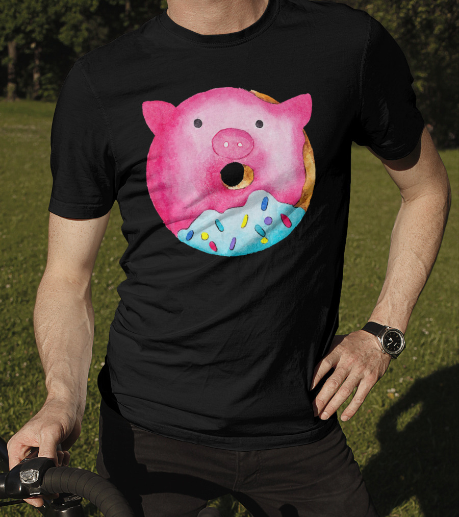 Donut Pig Watercolor Pink Frosting Sprinkles T-Shirt