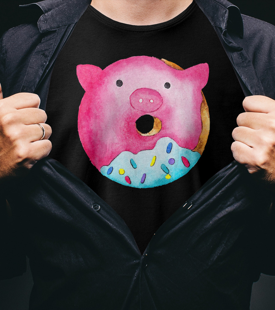 Donut Pig Watercolor Pink Frosting Sprinkles T-Shirt