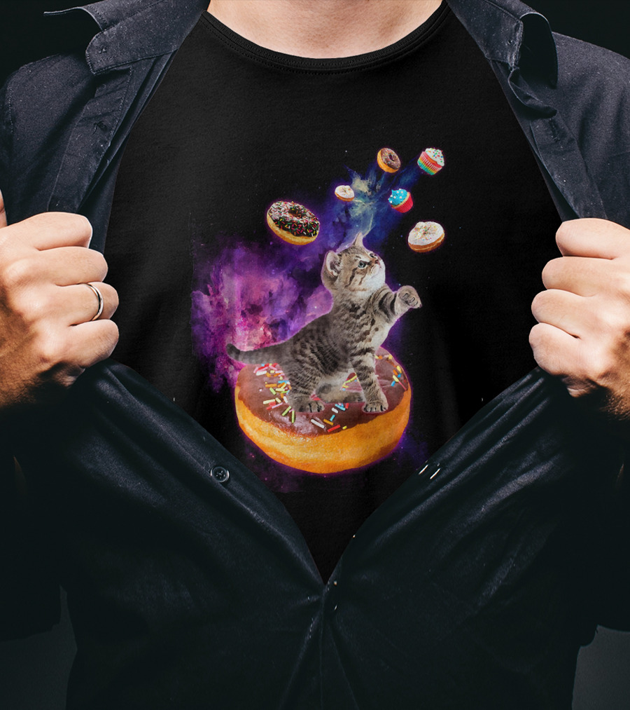 Abyssinian Cat Floating In Space With Donuts Kit T-Shirt