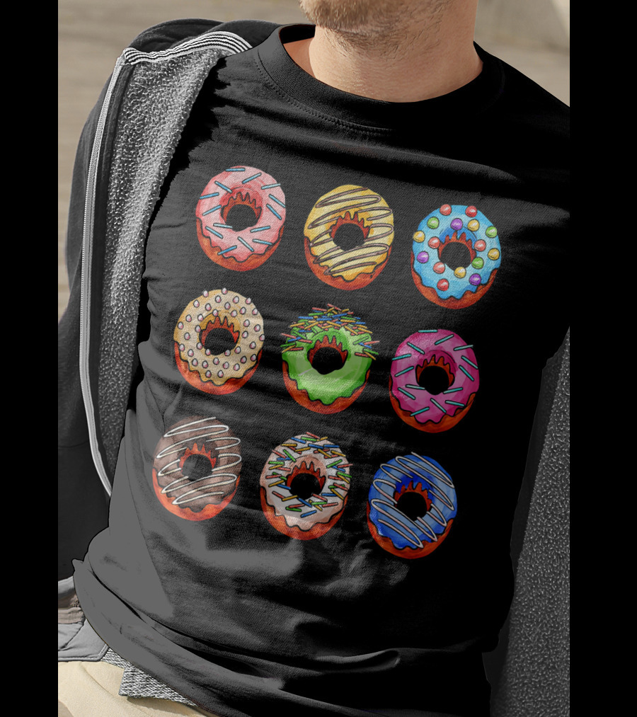 Funny Tasty Big Pack Donuts Bakery Multicolor Desserts T-Shirt