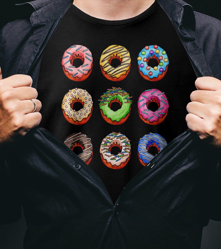 Funny Tasty Big Pack Donuts Bakery Multicolor Desserts T-Shirt