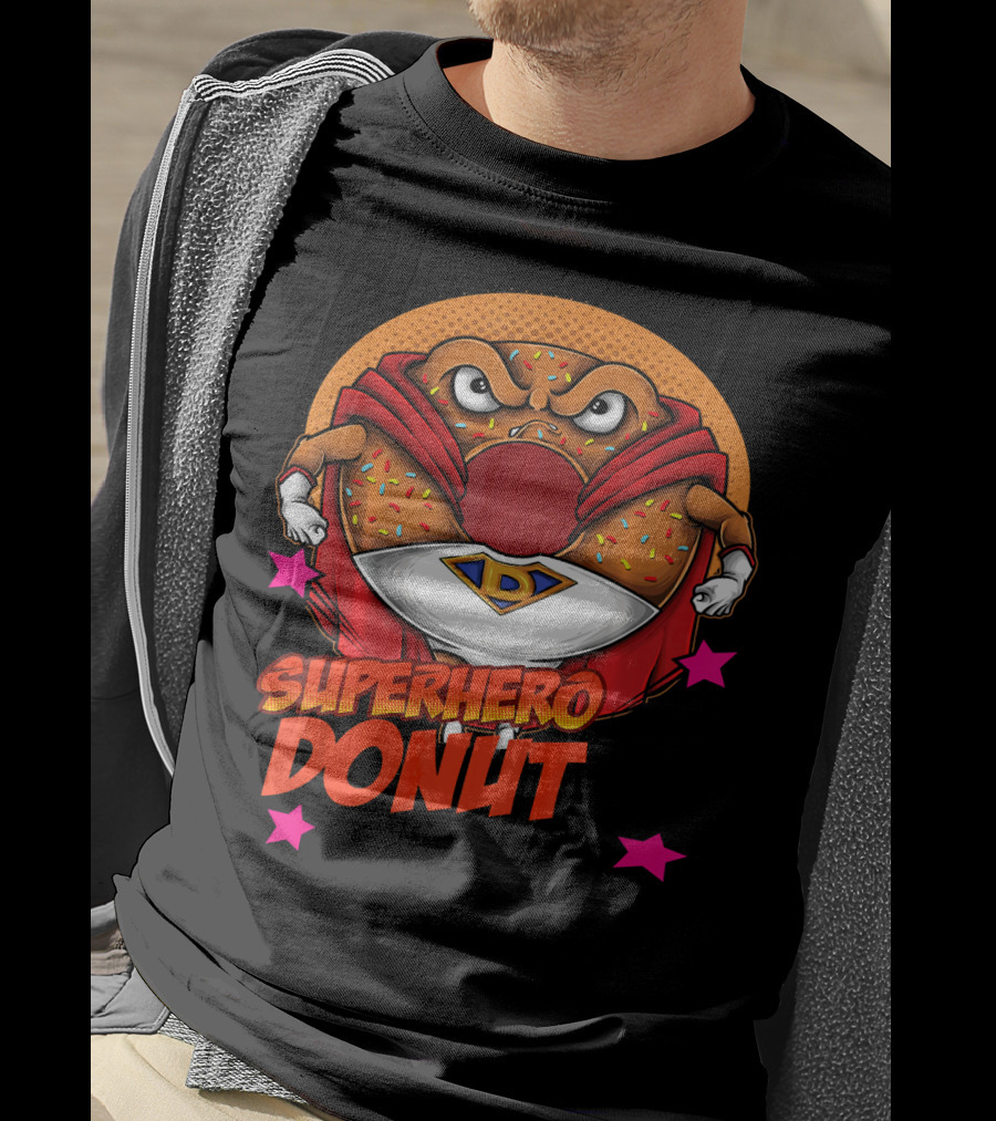 Superhero Donut I Love Donuts SuperDonut Comic Style Fun T-Shirt