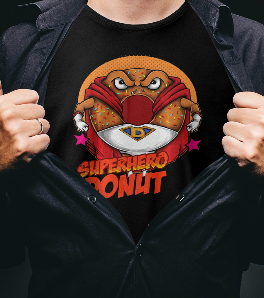 Superhero Donut I Love Donuts SuperDonut Comic Style Fun T-Shirt
