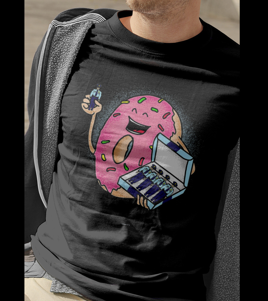 Funny Donut Holding Mini Cops With Sprinkles T-Shirt