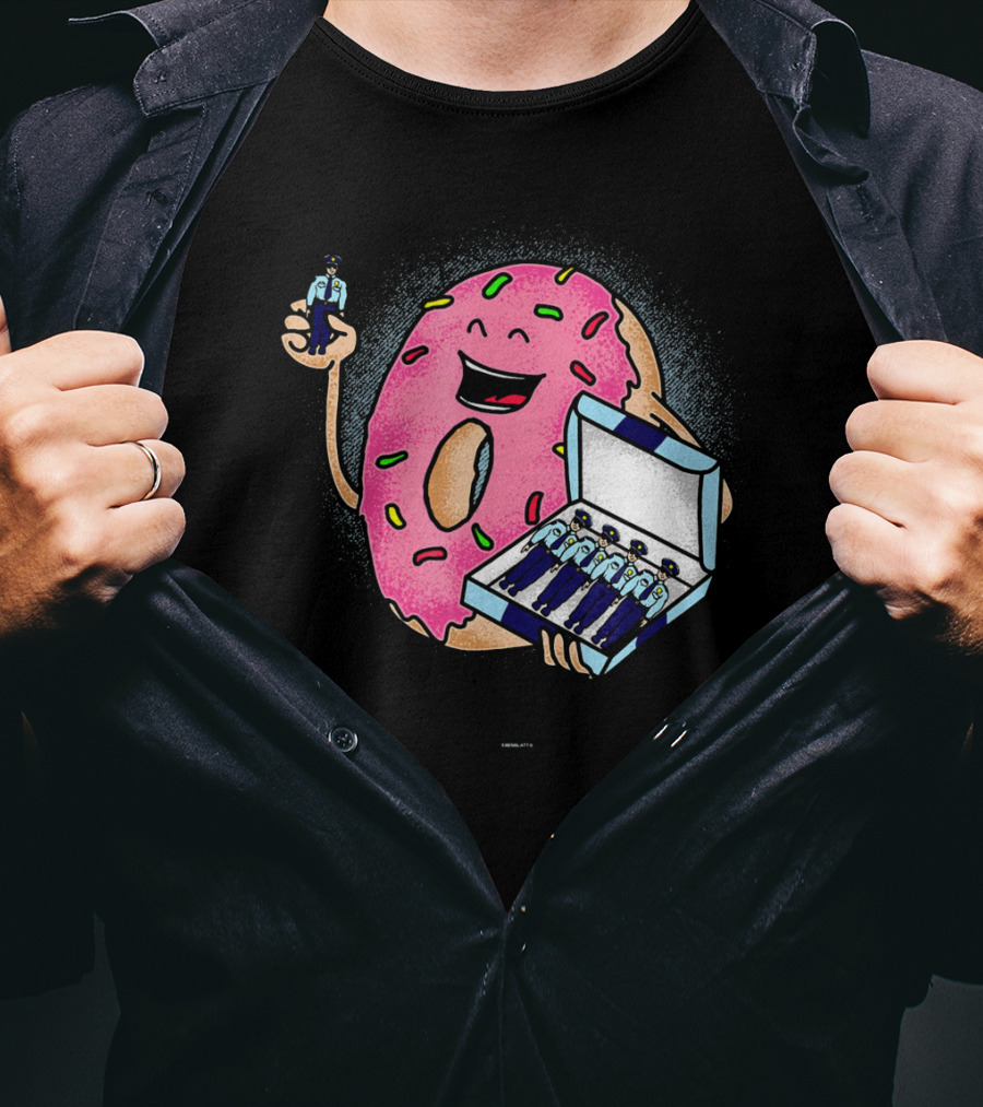 Funny Donut Holding Mini Cops With Sprinkles T-Shirt