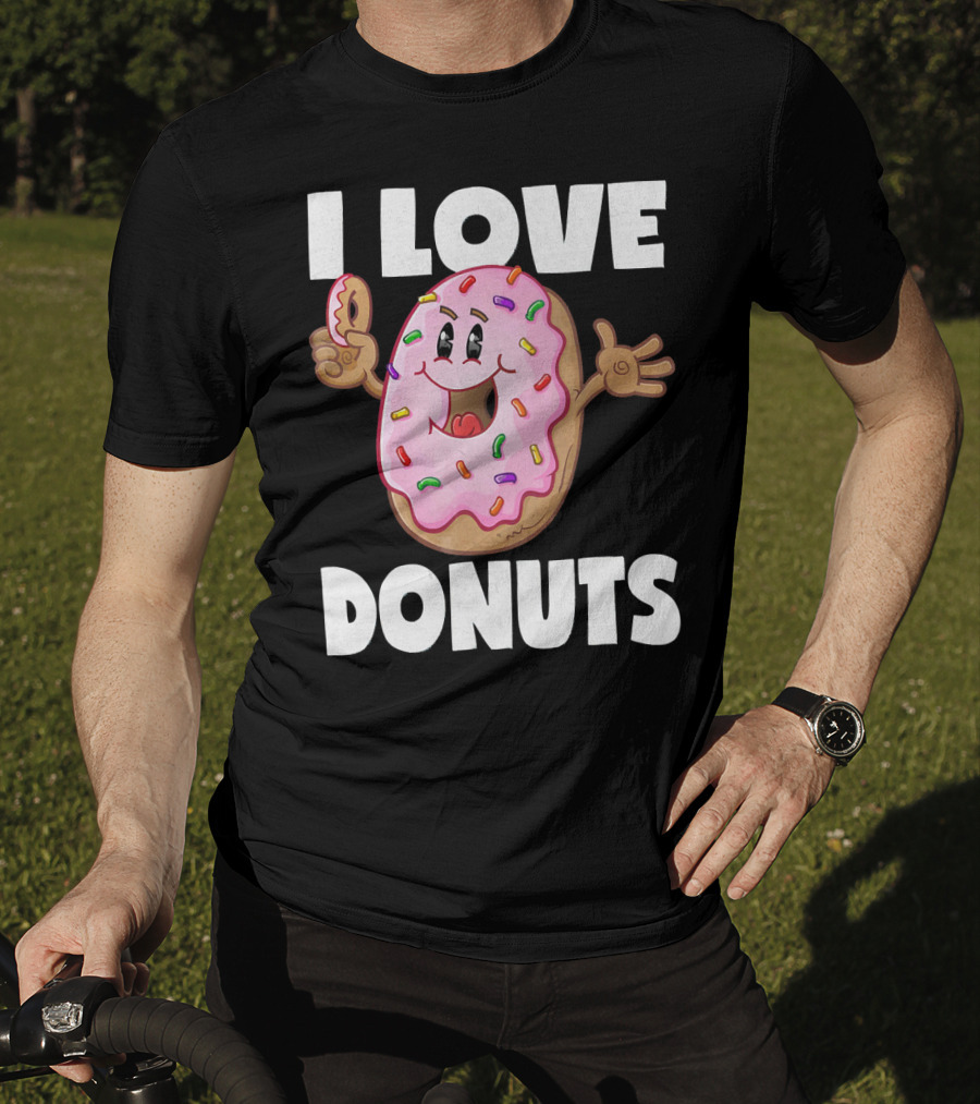 I Love Donuts Funny Vintage Baked Fried Pink Frosted Sprinkles T-Shirt
