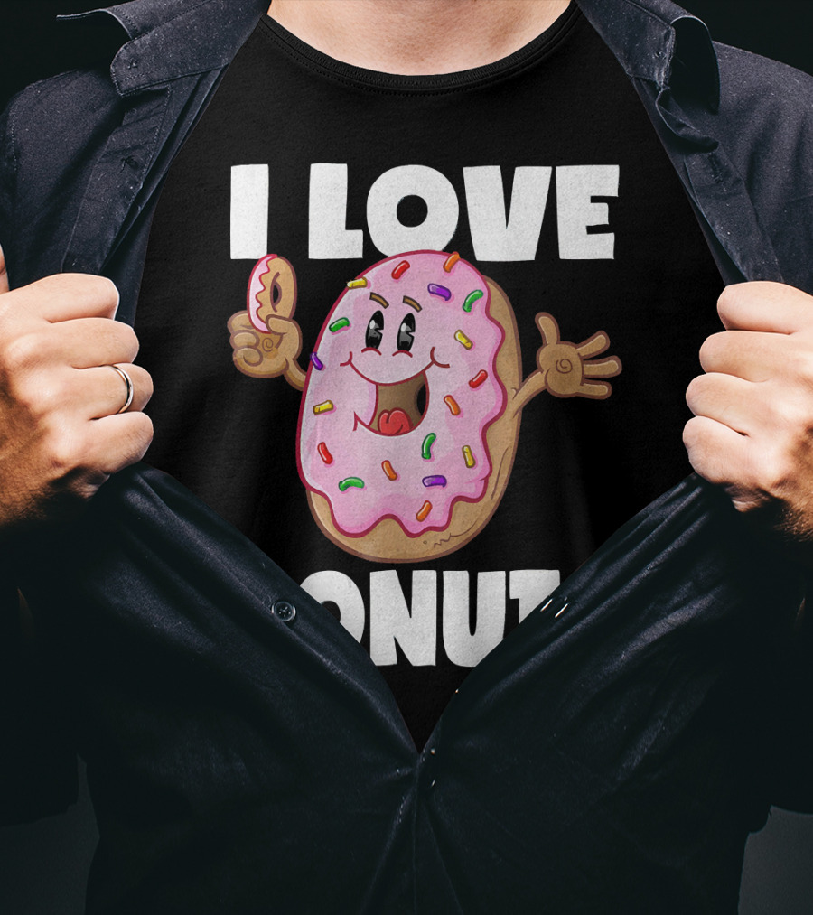I Love Donuts Funny Vintage Baked Fried Pink Frosted Sprinkles T-Shirt