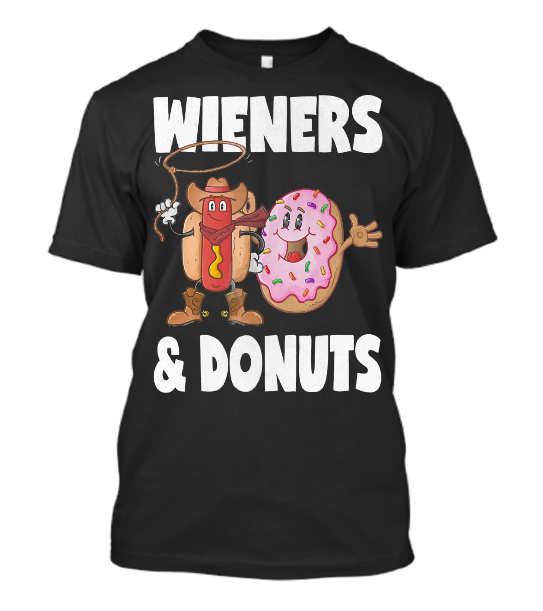 WIENERS And DONUTS Funny Vintage Hot Dog Cowboy And Happy Donut With Sprinkles T-Shirt