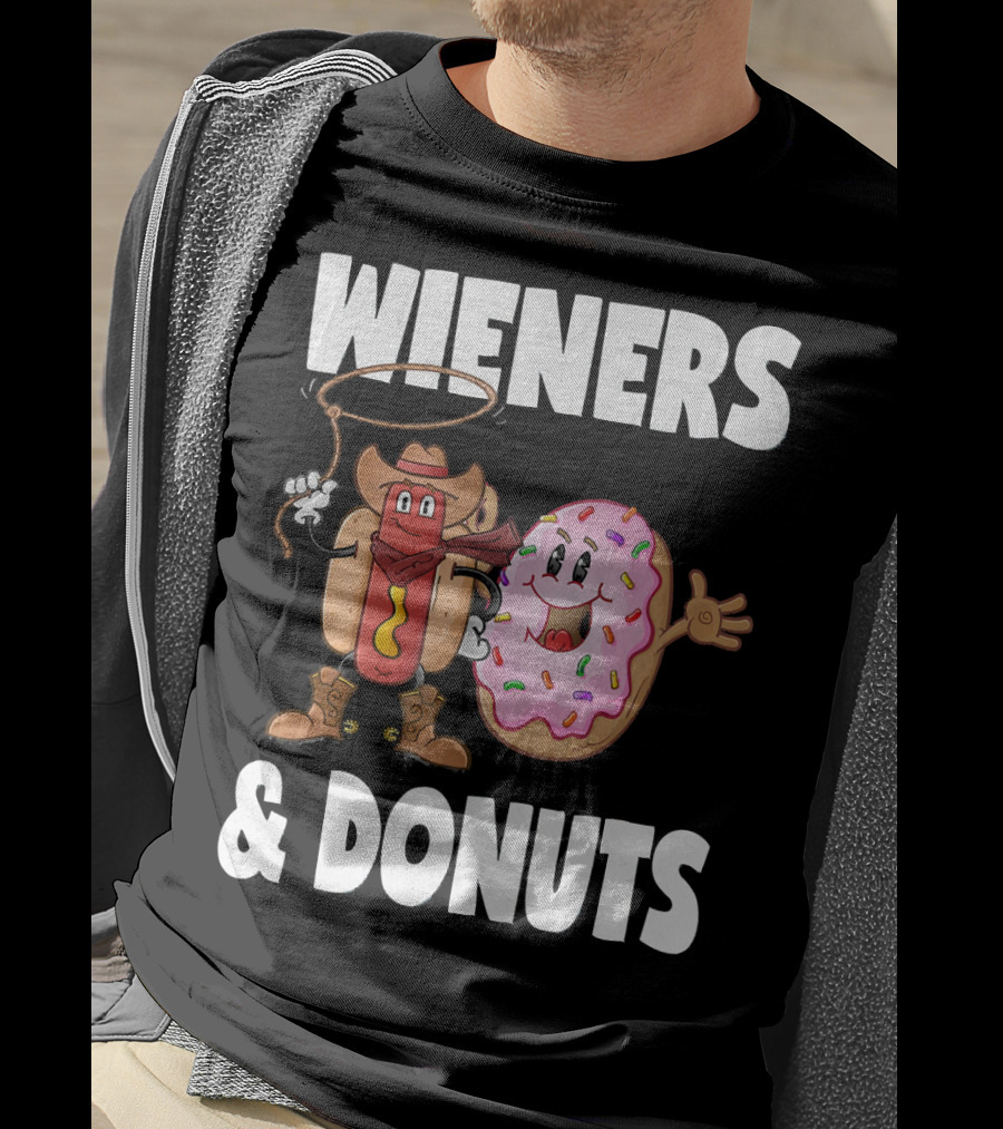 WIENERS And DONUTS Funny Vintage Hot Dog Cowboy And Happy Donut With Sprinkles T-Shirt