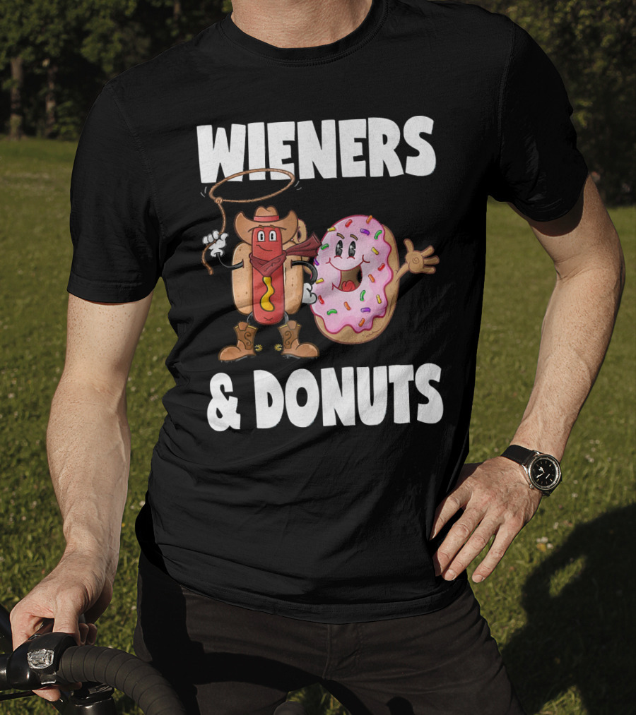 WIENERS And DONUTS Funny Vintage Hot Dog Cowboy And Happy Donut With Sprinkles T-Shirt