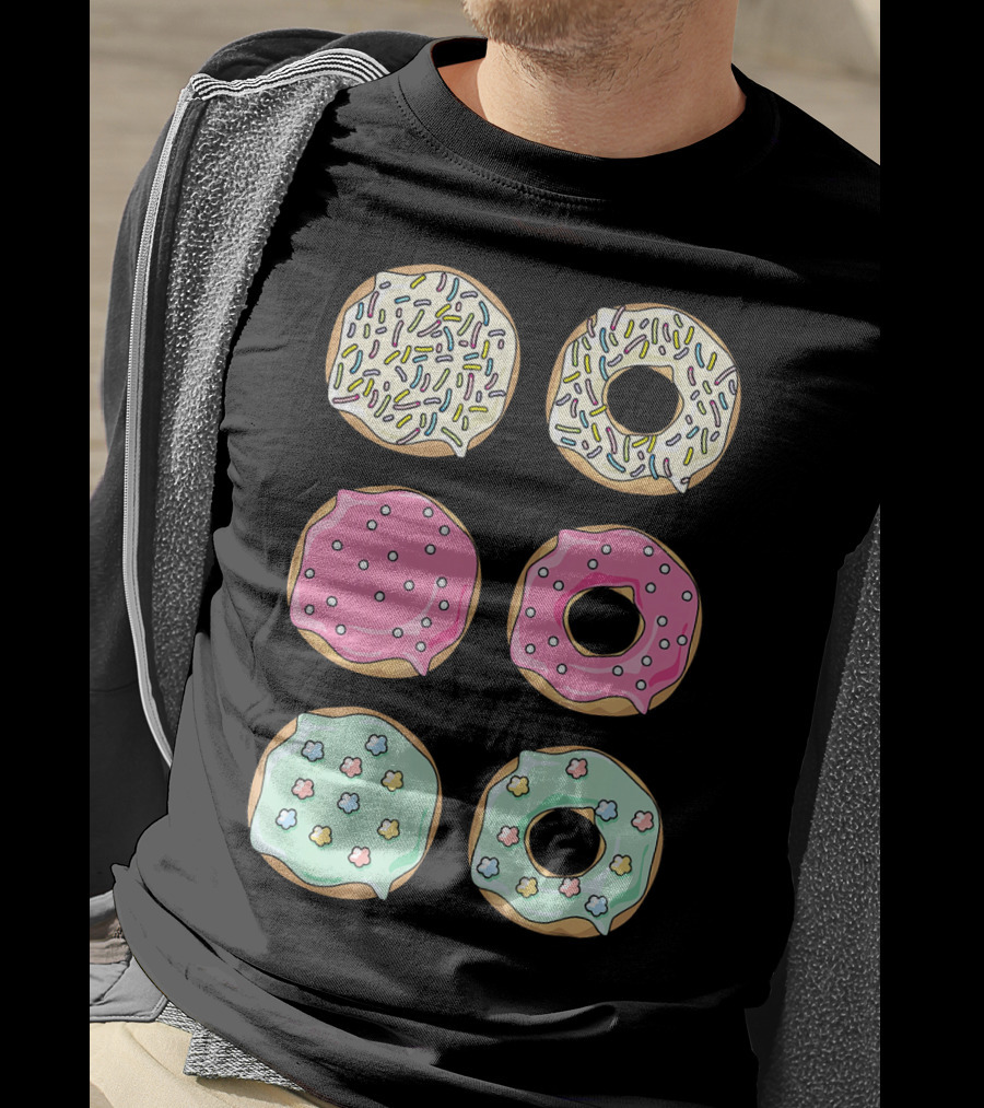 Colorful Pastel Sprinkles Donuts Pink Glaze Floral Shapes T-Shirt