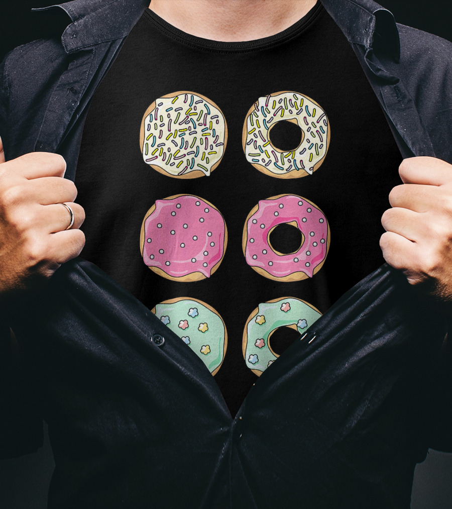 Colorful Pastel Sprinkles Donuts Pink Glaze Floral Shapes T-Shirt