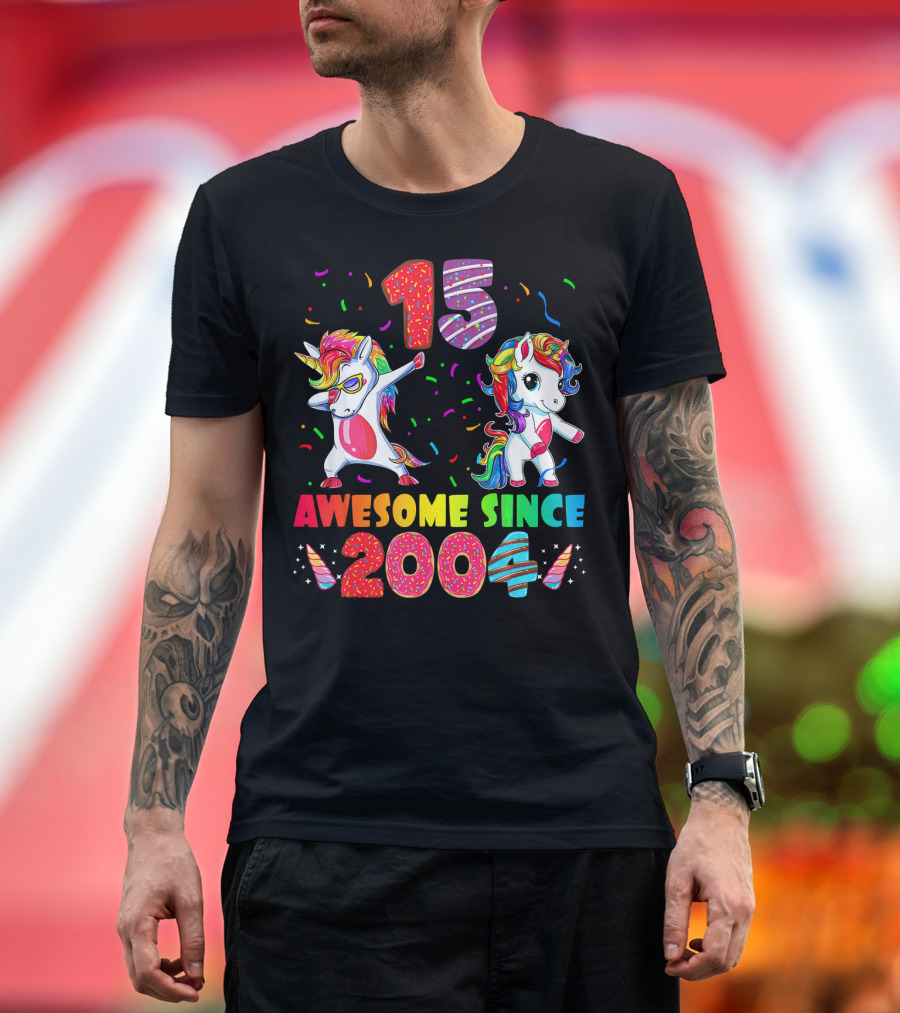 15 Awesome Since 2004 Unicorn Dabbing Flossing Birthday T-Shirt