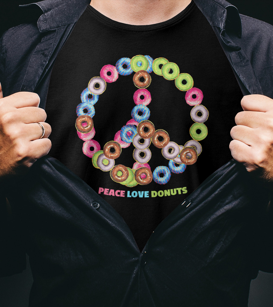 Peace Love Donuts For Bakers Pastry Doughnut Peace Sign T-Shirt