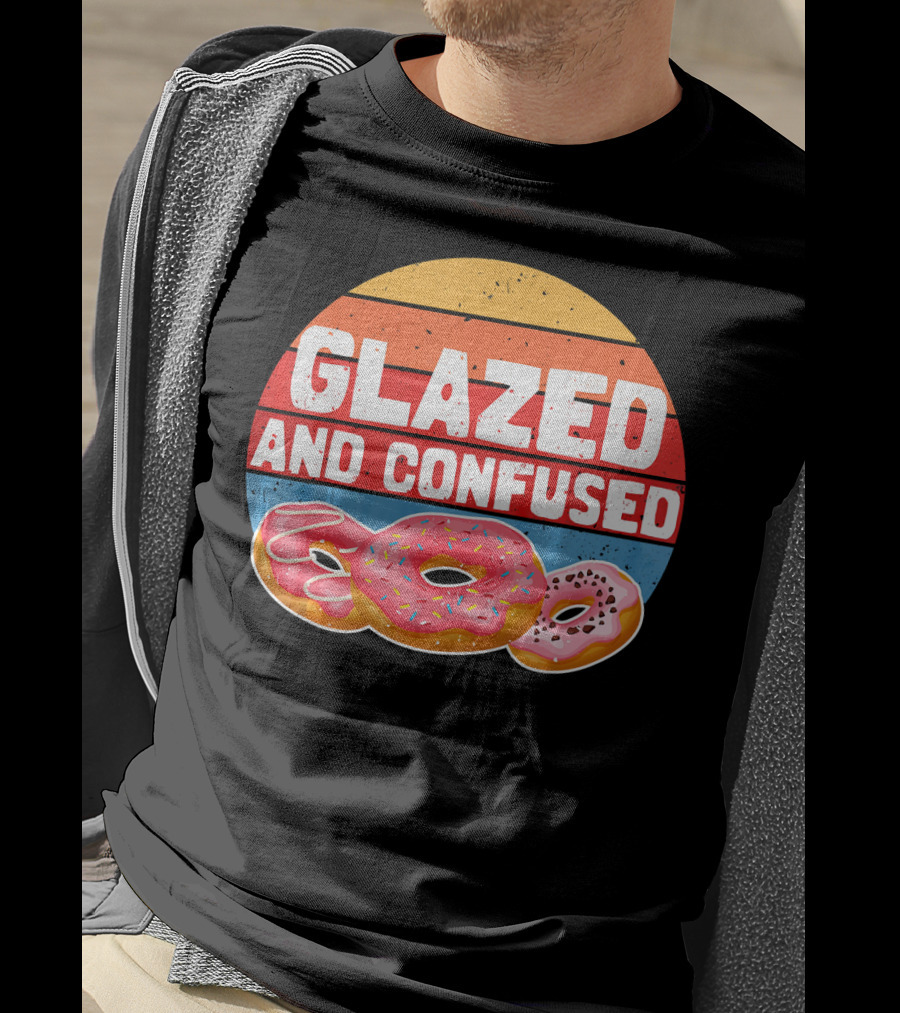 Glazed And Confused Funny Donut Retro Sunset Circle T-Shirt