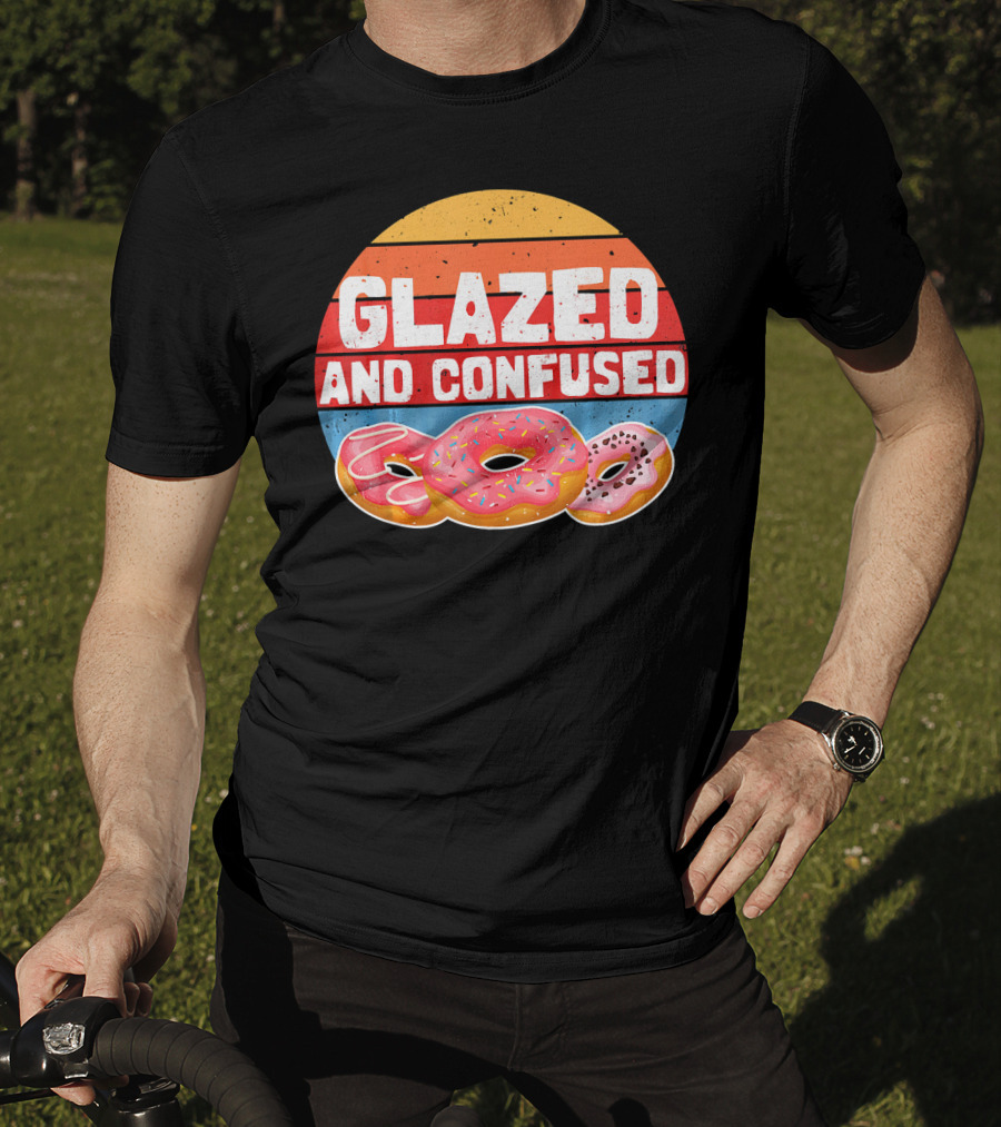 Glazed And Confused Funny Donut Retro Sunset Circle T-Shirt