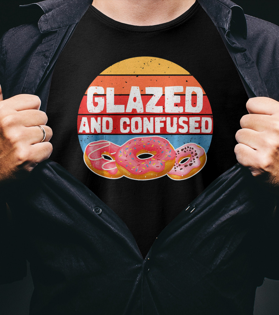 Glazed And Confused Funny Donut Retro Sunset Circle T-Shirt