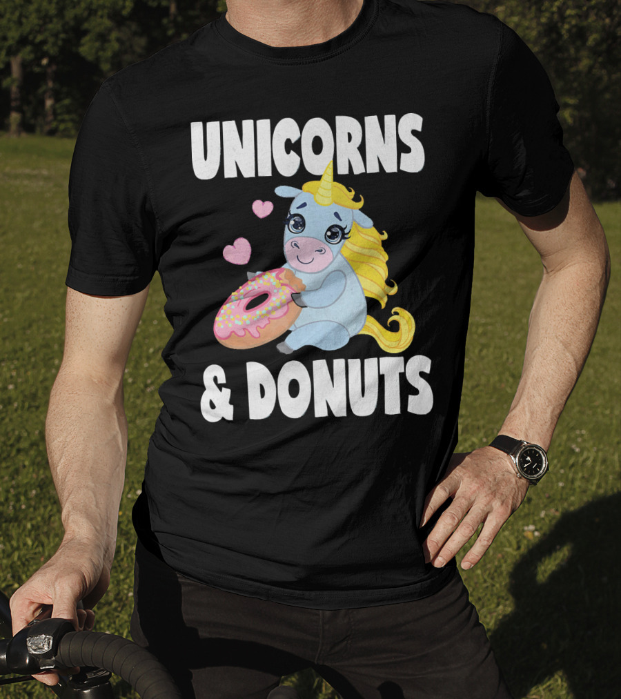 Unicorns And Donuts Cute Vintage Donuts Hearts T-Shirt