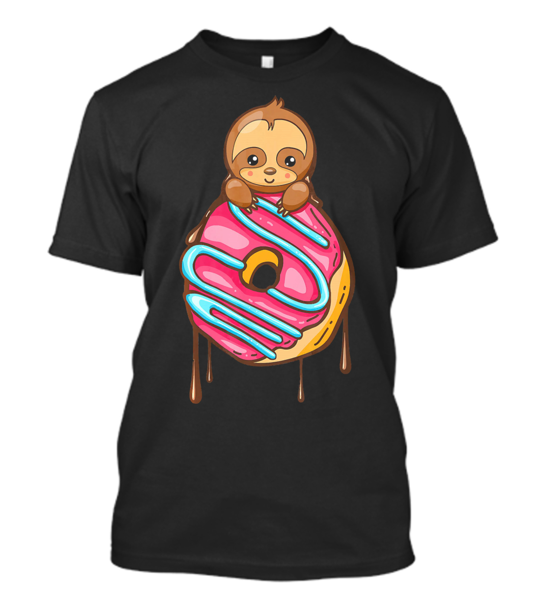 Cute Sloth And Pink Frosted Donut Lover T-Shirt