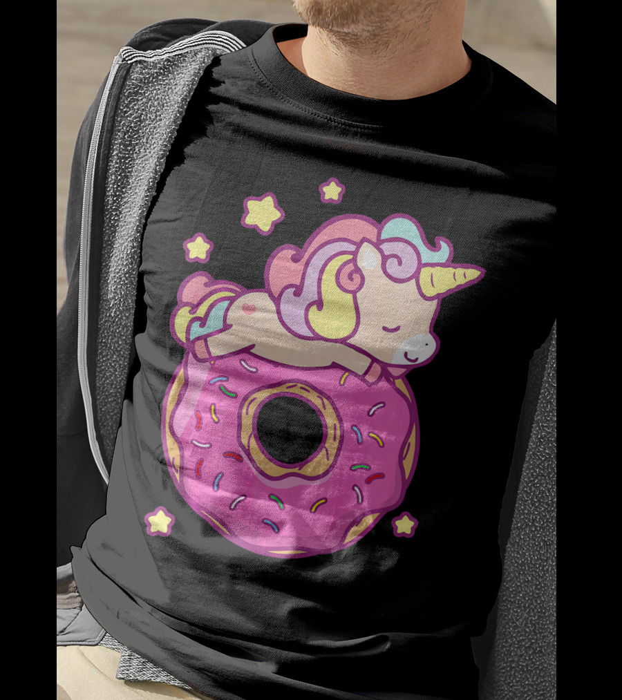 Cute Unicorn Donut Girls Kids Donut Day Sleepy Starry Sprinkle Delight T-Shirt