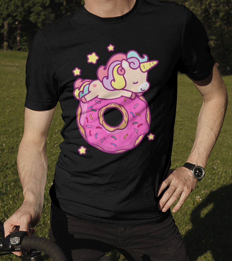 Cute Unicorn Donut Girls Kids Donut Day Sleepy Starry Sprinkle Delight T-Shirt
