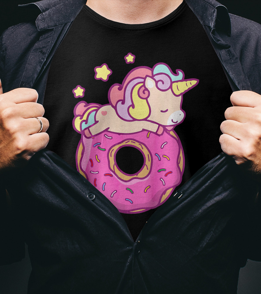 Cute Unicorn Donut Girls Kids Donut Day Sleepy Starry Sprinkle Delight T-Shirt