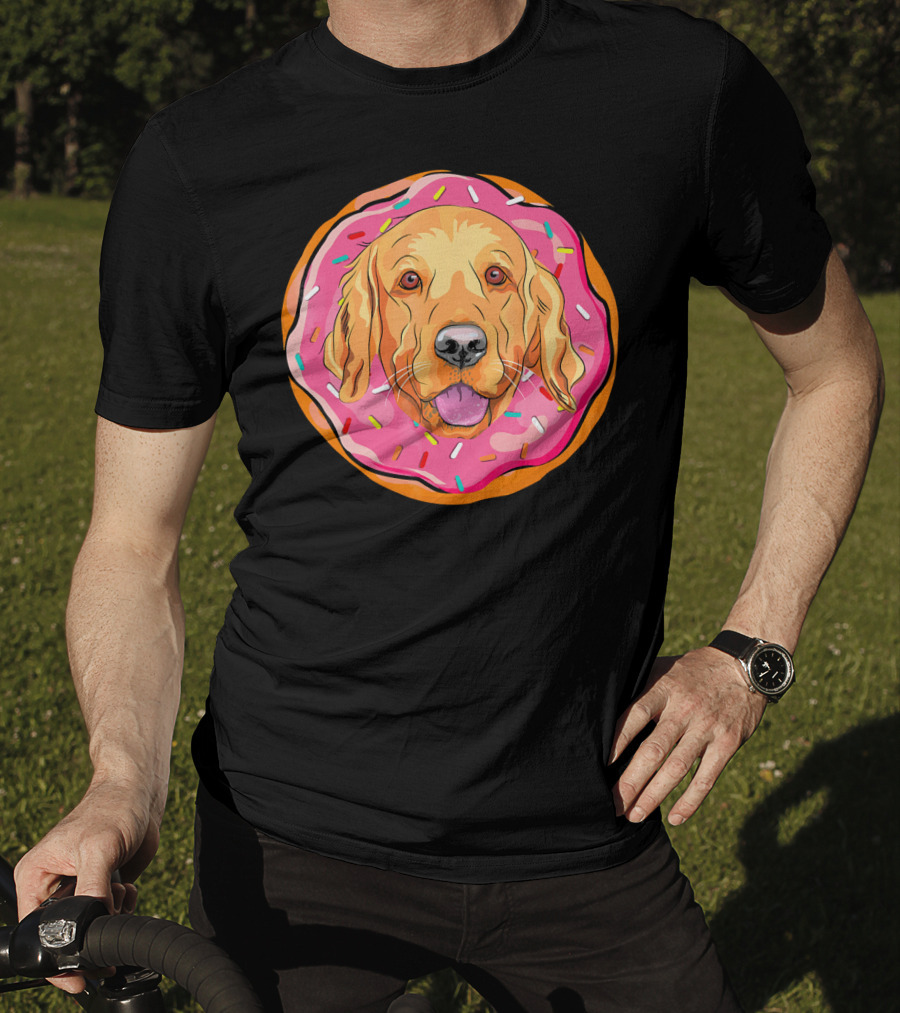 Funny Golden Retriever Donut Dog Face T-Shirt