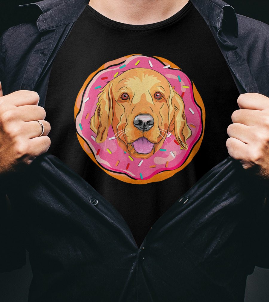 Funny Golden Retriever Donut Dog Face T-Shirt