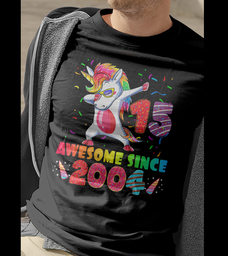 15 Awesome Dabbing Unicorn Donut Birthday 2004 T-Shirt