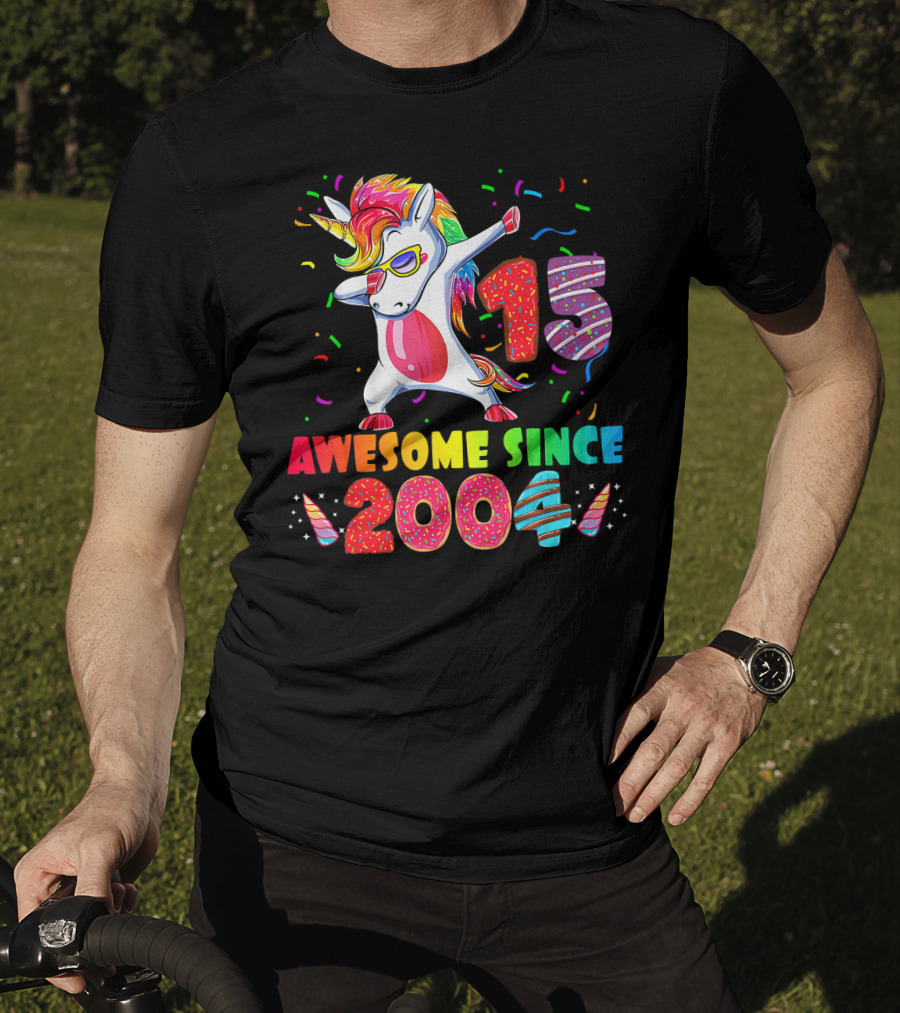 15 Awesome Dabbing Unicorn Donut Birthday 2004 T-Shirt