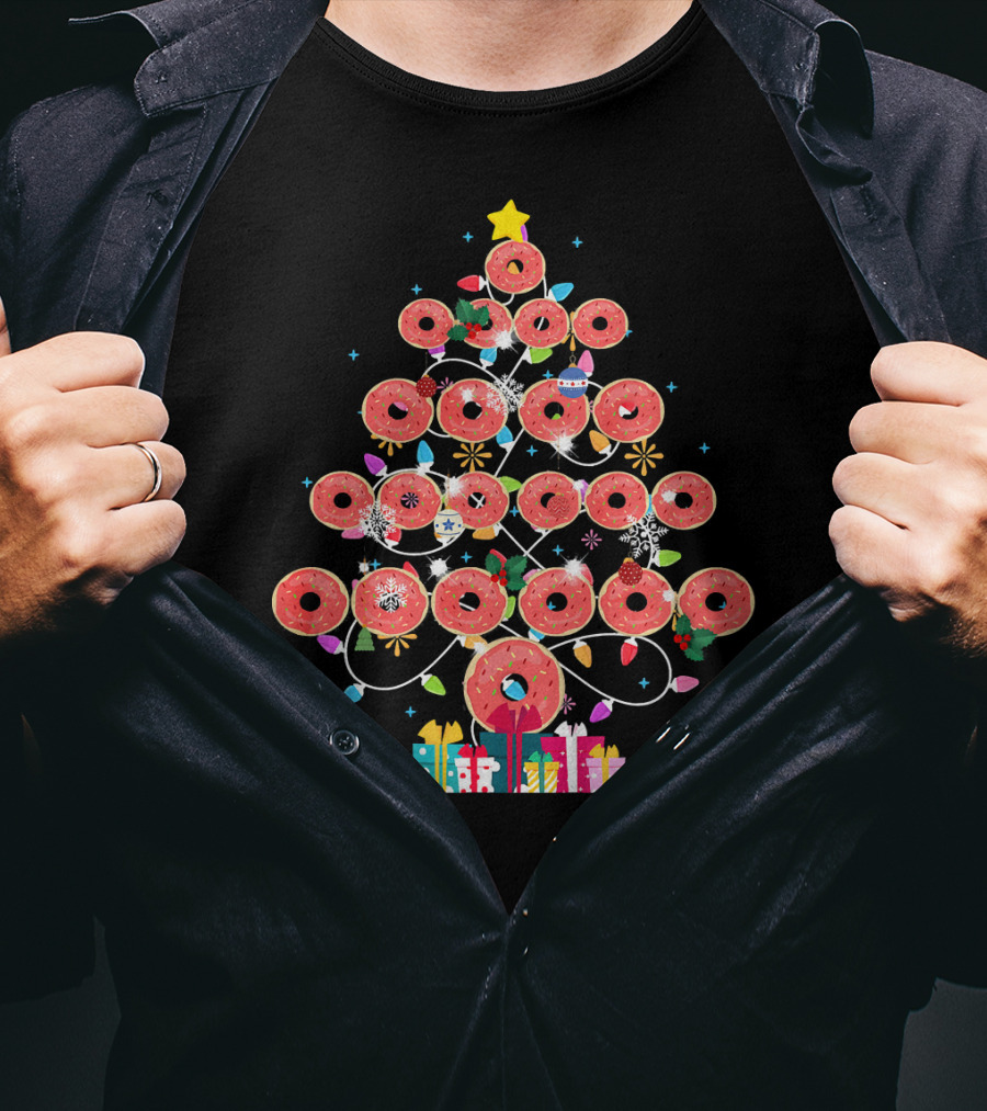 Donut Christmas Tree With Lights And Presents T-Shirt