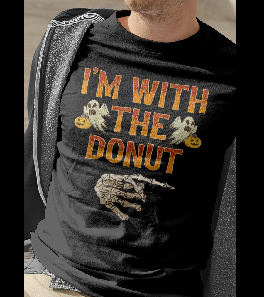 I'm With The Donut Halloween Ghosts Skeleton Hand Pumpkin T-Shirt
