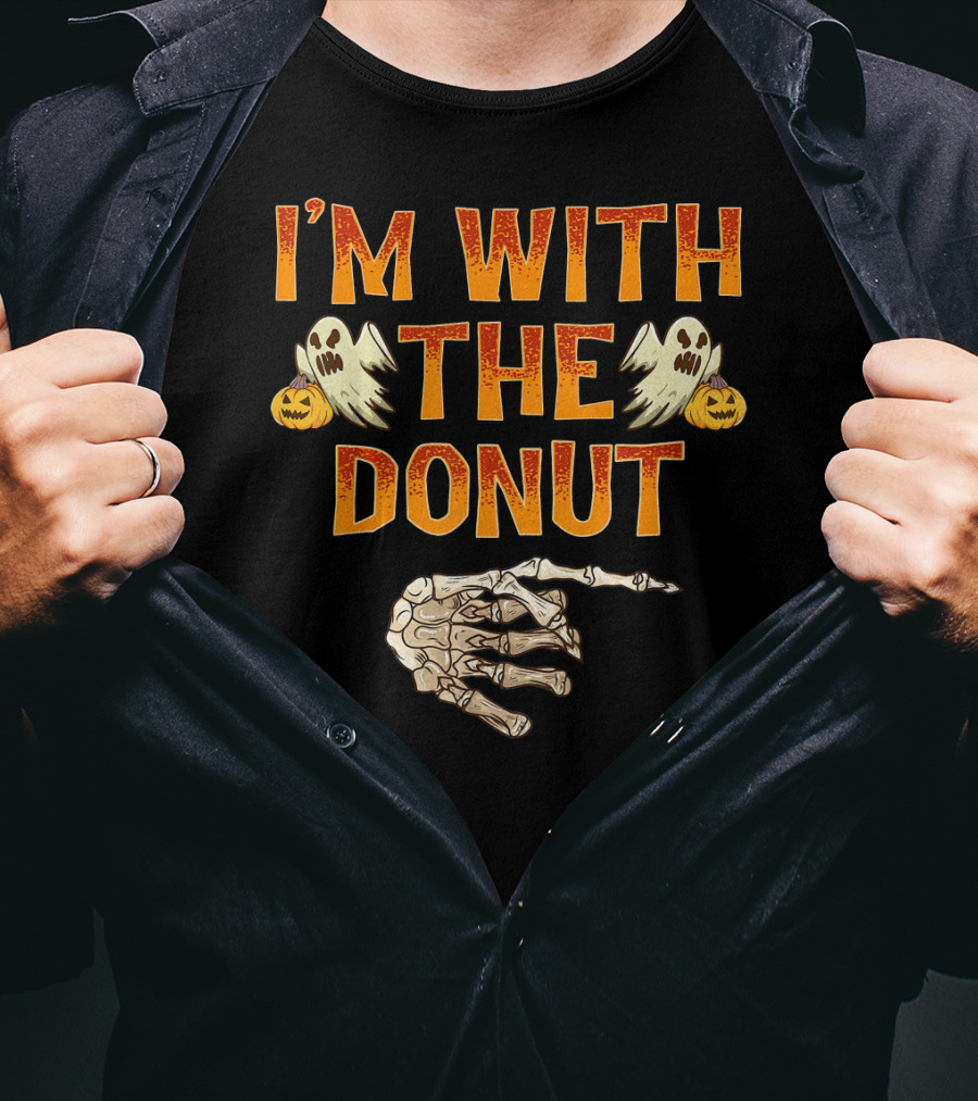 I'm With The Donut Halloween Ghosts Skeleton Hand Pumpkin T-Shirt