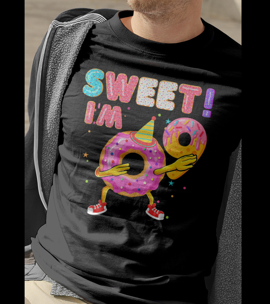 Sweet I'm 9 Years Old Birthday Donut With Sprinkles And Party Hat T-Shirt