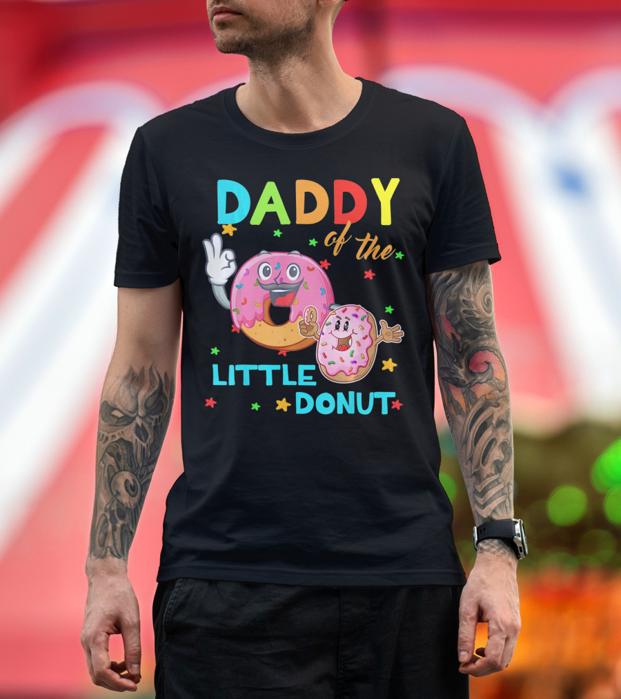 Daddy of the Little Donut Birthday Celebration with Colorful Cartoon Donuts T-Shirt