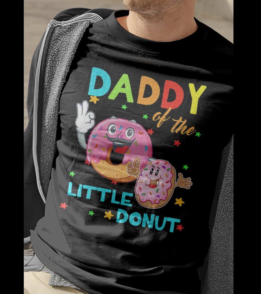 Daddy Of The Little Donut Birthday Celebration With Colorful Cartoon Donuts T-Shirt
