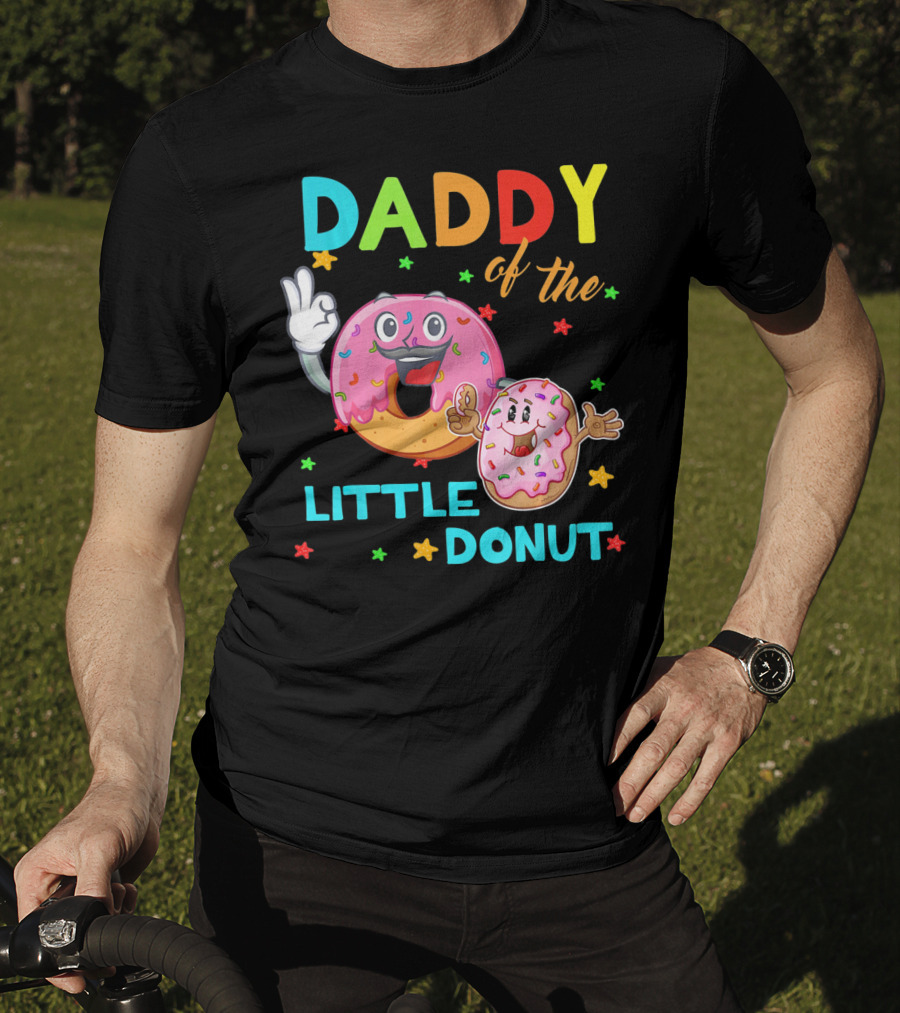 Daddy Of The Little Donut Birthday Celebration With Colorful Cartoon Donuts T-Shirt
