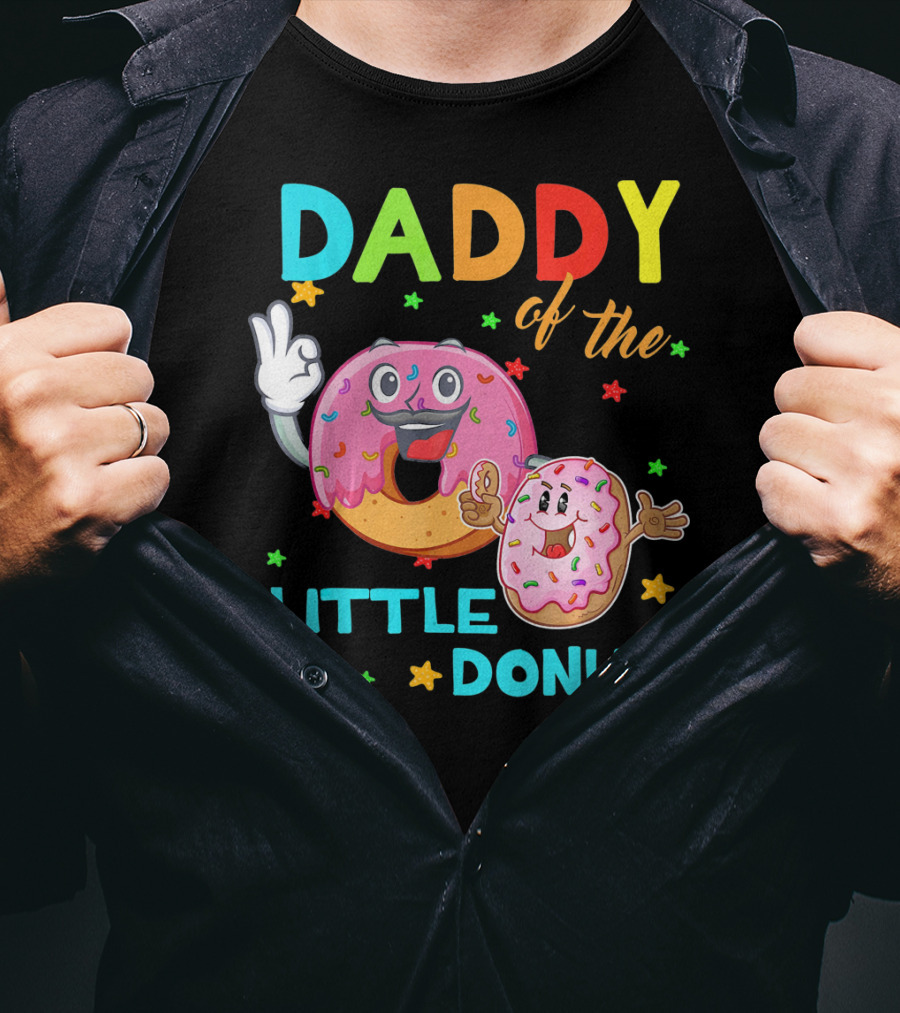 Daddy Of The Little Donut Birthday Celebration With Colorful Cartoon Donuts T-Shirt