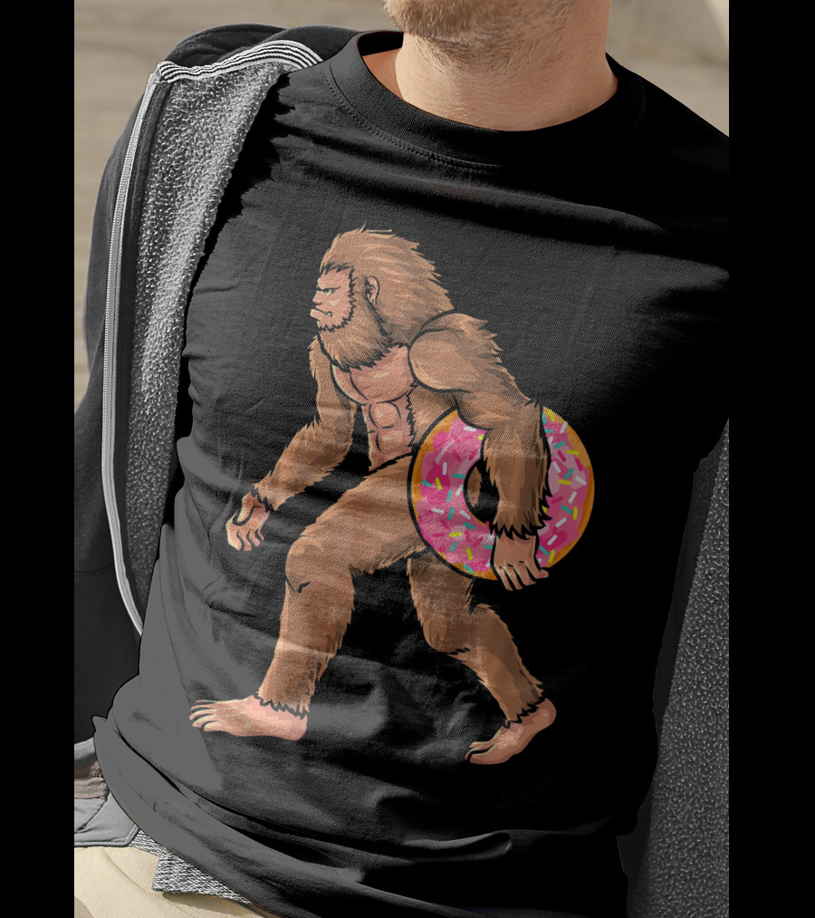 Bigfoot With Sprinkled Doughnut Walking Image T-Shirt