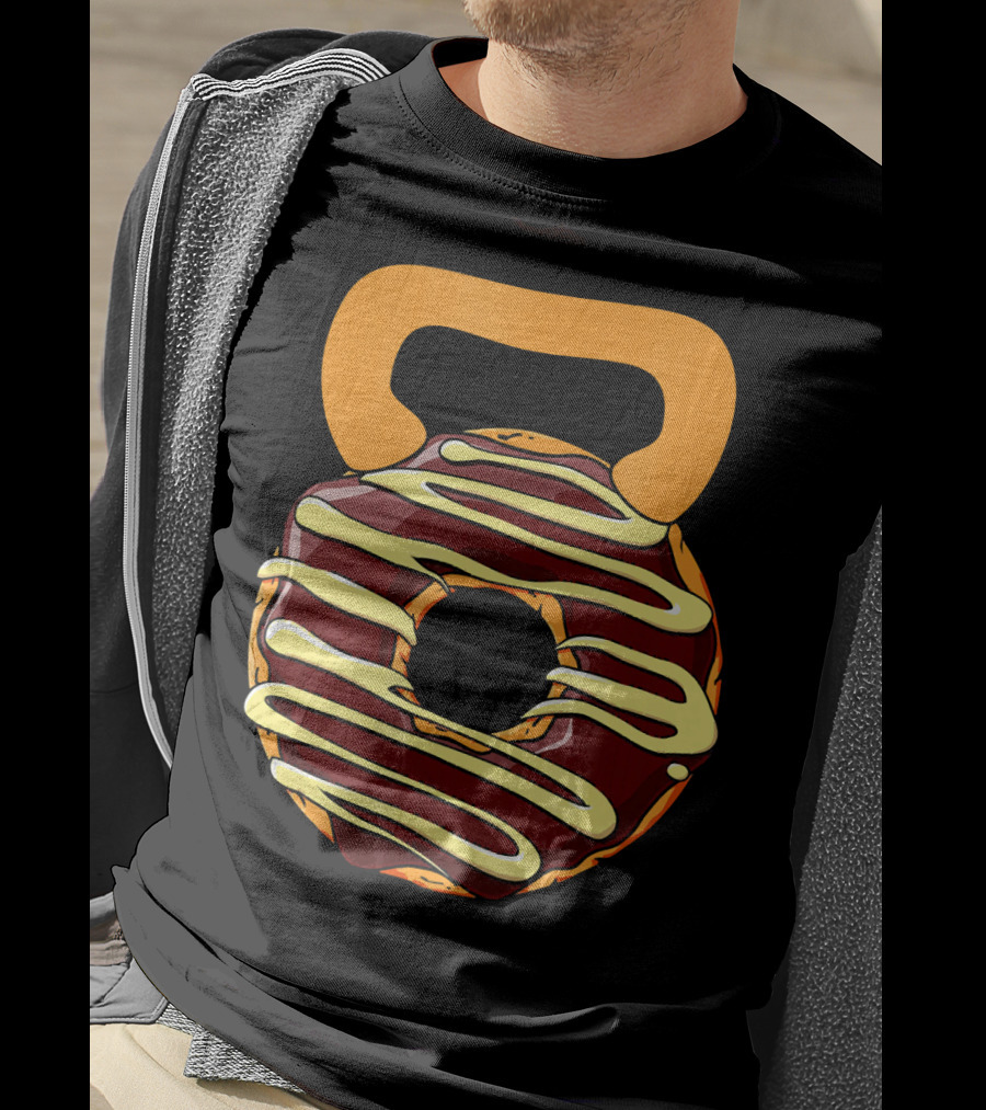 Funny Donut Kettlebell Shape With Chocolate And Yellow Icing T-Shirt