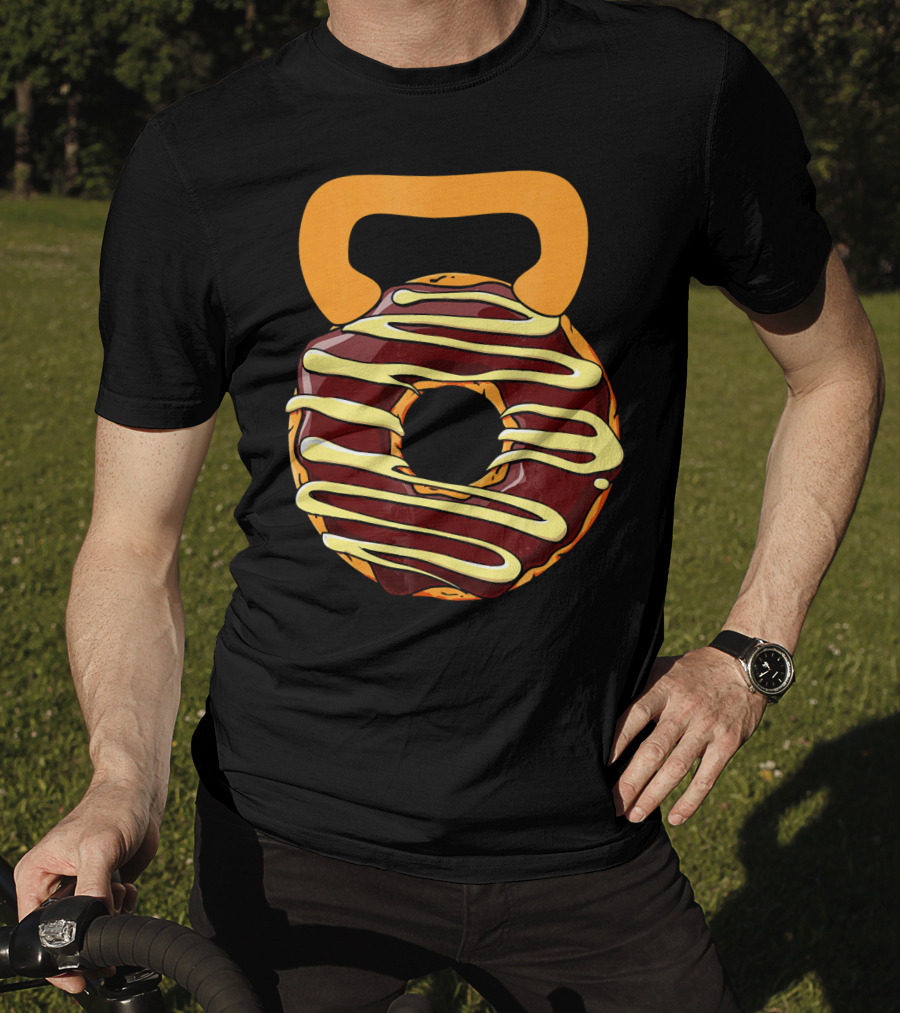 Funny Donut Kettlebell Shape With Chocolate And Yellow Icing T-Shirt