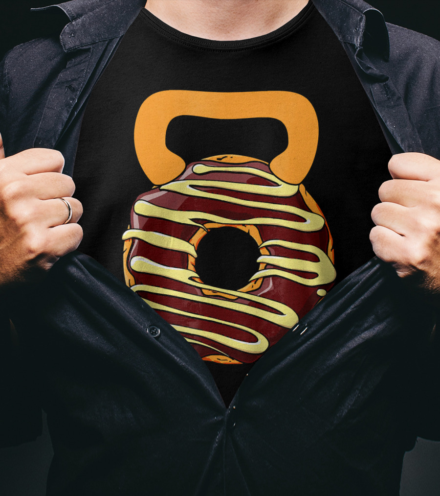 Funny Donut Kettlebell Shape With Chocolate And Yellow Icing T-Shirt