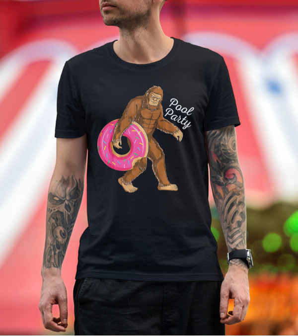 Premium T-Shirt: Pool Party Bigfoot Sasquatch with Donut Floaty T-Shirt Pool Party Bigfoot Sasquatch with Donut Floaty T-Shirt