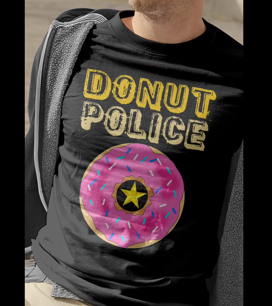 Donut Police Funny Doughnut Lovers And Pink Sprinkled Star Badge T-Shirt
