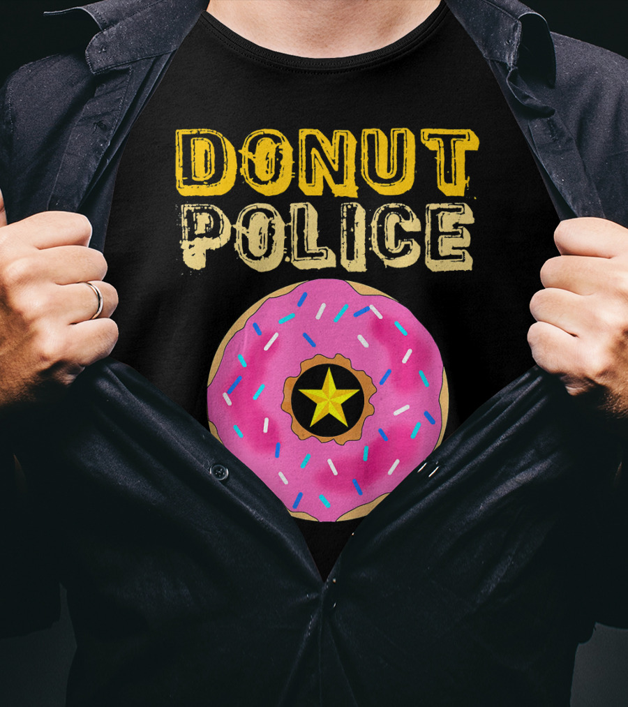 Donut Police Funny Doughnut Lovers And Pink Sprinkled Star Badge T-Shirt