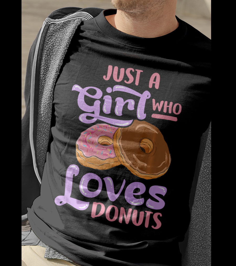 Just A Girl Who Loves Donuts Pink And Chocolate Dougnuts T-Shirt