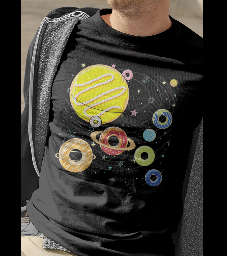Galaxy Planets As Glazed Donuts Doughnuts With Stars T-Shirt