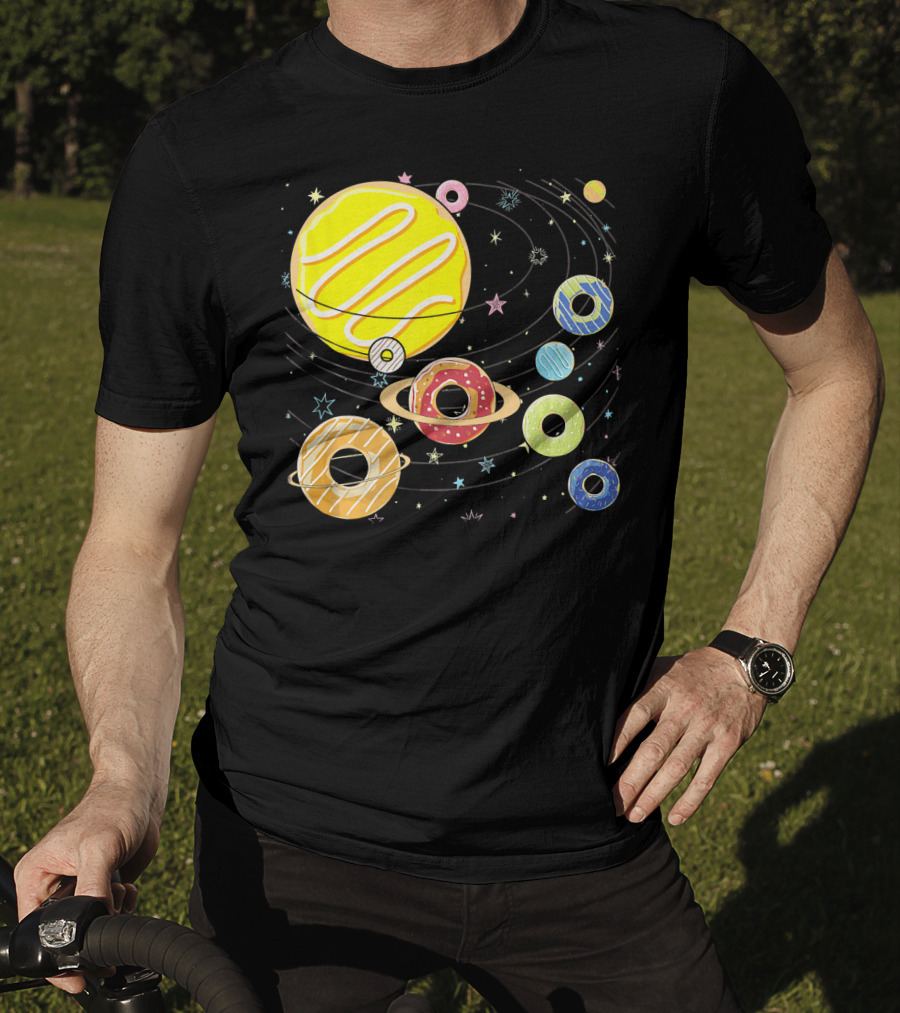 Galaxy Planets As Glazed Donuts Doughnuts With Stars T-Shirt