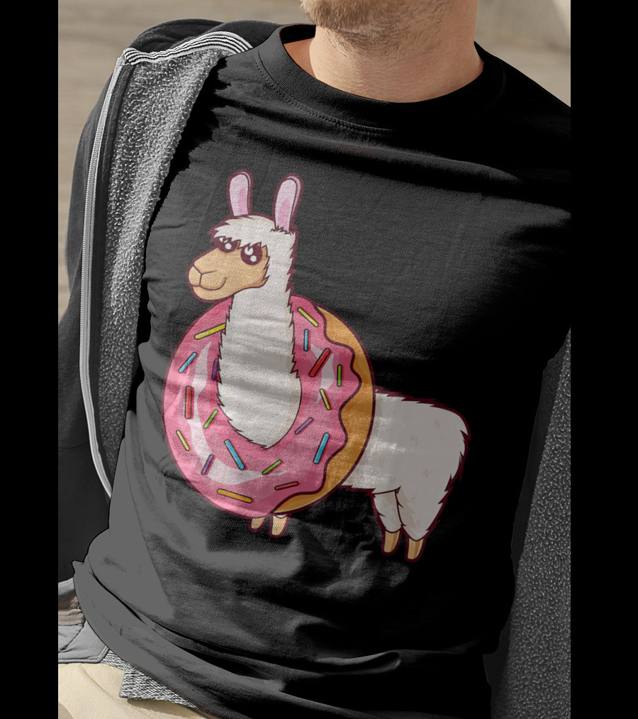 Cute Llama In A Sprinkled Donut Hole Alpaca T-Shirt