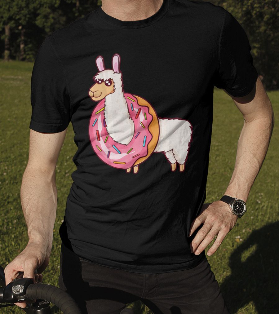Cute Llama In A Sprinkled Donut Hole Alpaca T-Shirt